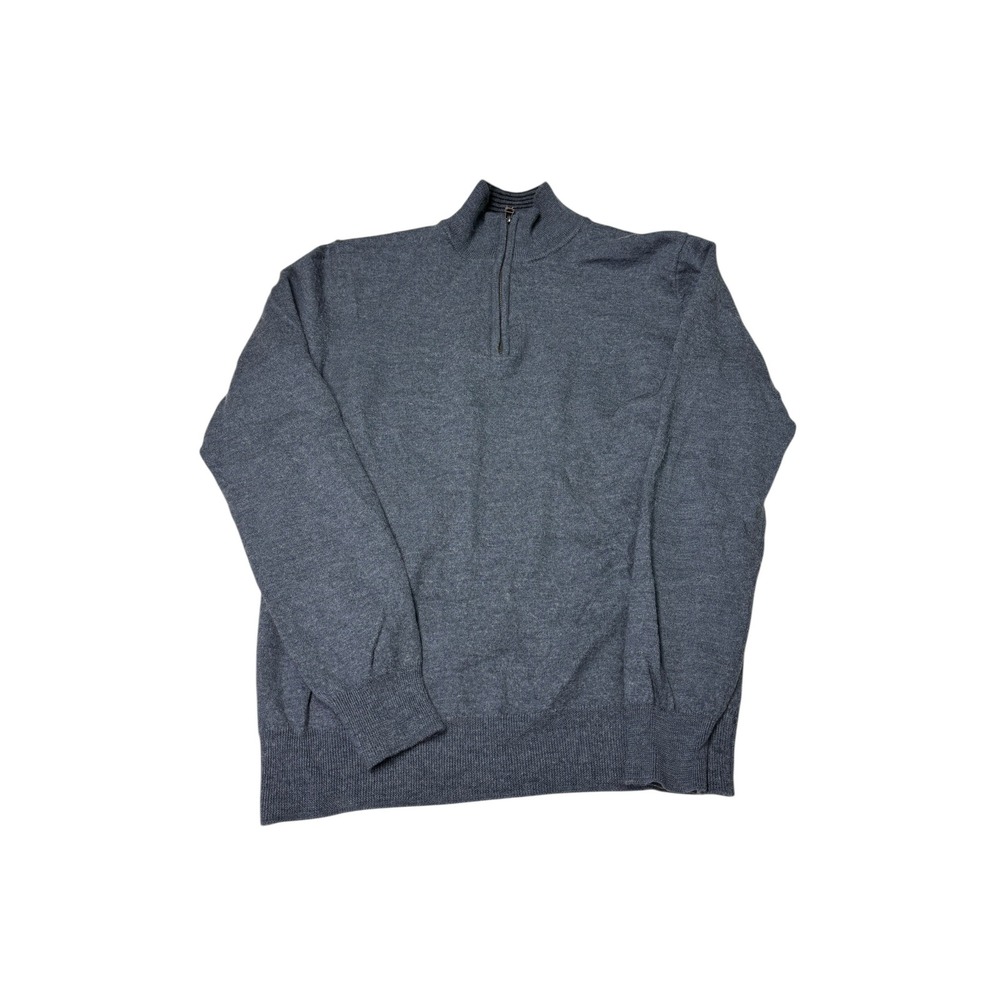 UNTUCKit Mens Large Gray‎ 100% Merino Wool Quarter Zip Mock Neck Sweater